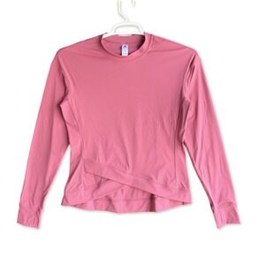Womens Pink Long Sleeve Compression Workout Top Womens M Active Criss Cross Hem